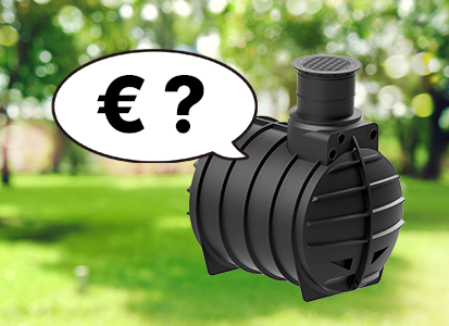 Zisterne mit Fragezeichen und Eurozeichen