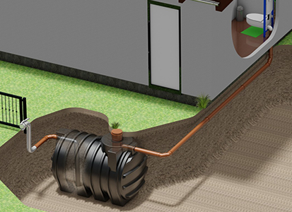 Abwassersammelgrube angeschlossen an WC